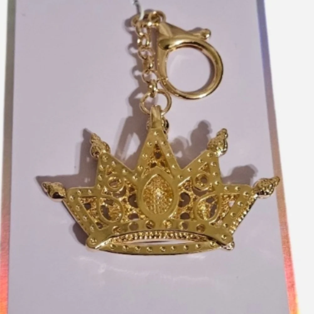 Gold Large 3D Crown Bag Charm - Picture 4 of 9